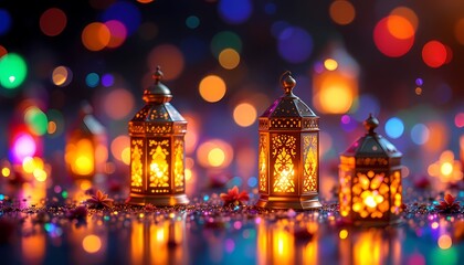 Obraz premium Glowing Lanterns: A Festive, Warm, and Magical Ramadan Scene