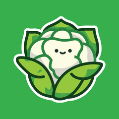 Adorable Cabbage Illustration with Smiling Face for Food Projects. Hand drawn Isolated Illustration