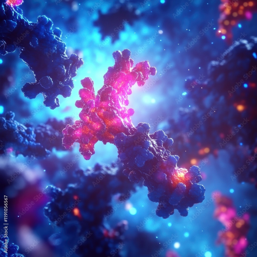 Leinwandbilder visual representation of antibodies targeting glowing viruses in a dynamic biological environment at