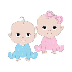 Vector illustration of cute little girl and boy on a white background.