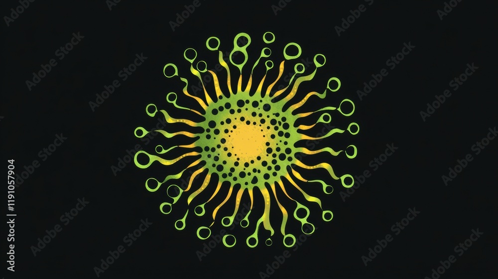 Aufkleber simple and clean virus illustration depicting a vibrant circular design with tendrils and a central 