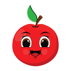 Vector illustration of a cute red apple with a funny face on a white background.