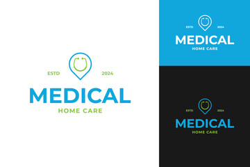 Stethoscope with pin location logo design for medical care template vector illustration