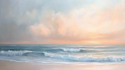 Obraz premium Serene ocean waves at sunset coastal landscape digital art tranquil environment seascape view nature's beauty