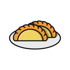 Empanada food icon featuring a modern and minimalist design, ideal for creating a fresh and trendy vibe in fusion food, branding, or dining-themed designs