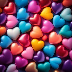 Fototapeta premium Generated image Colorful heart candies background with soft light and vibrant shades 