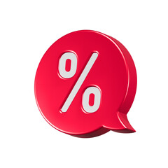 Label with percent, 3d discount symbol. App icon red color
