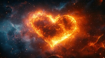 Celestial Heart: A Radiant Cosmic Symbol in the Mystical Galaxy with Nebulae and Stars