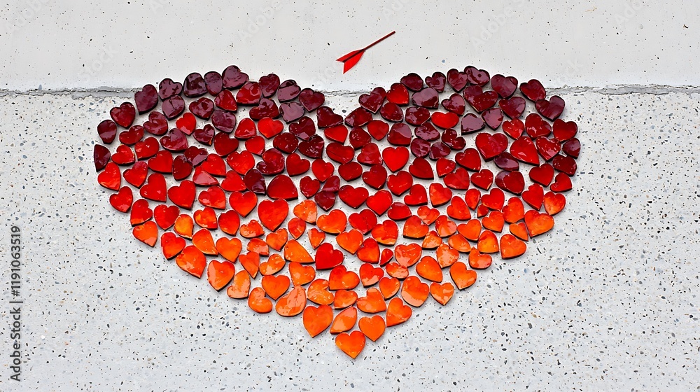 Poster An Artistic Arrangement of Different Shades of Colorful Hearts Expressing Emotion with a Symbolic Arrow in a Unique and Captivating Design