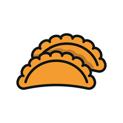 Empanada food icon featuring a modern and minimalist design, ideal for creating a fresh and trendy vibe in fusion food, branding, or dining-themed designs
