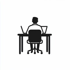 Person Working at Desk with Laptops, Back View, Simple Icon