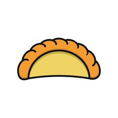 Empanada food icon featuring a modern and minimalist design, ideal for creating a fresh and trendy vibe in fusion food, branding, or dining-themed designs