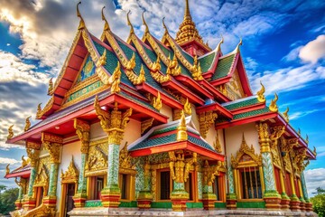 Fototapeta premium Striking Siamese Architecture: Intricate Details of Traditional Thai Temple
