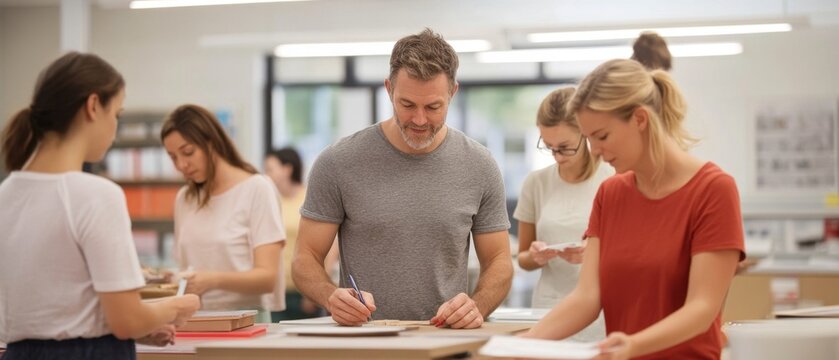 A bustling community workshop where individuals share skills and knowledge, illustrating the essence of care and support driving personal and communal development