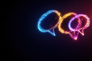 Obraz premium Speech bubbles filled with colorful gradients of light, floating against a digital pixelated rainbow background