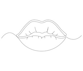 One continuous line drawing of human lips . Single line of human anatomy vector illustration