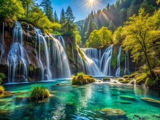 Stunning Jiuzhaigou Waterfall, Sichuan: Turquoise Waters Cascading Through Lush Forest