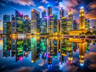 Naklejka premium Stunning Macro Timelapse of Singapore City Skyline at Night