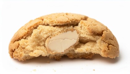 Close-Up View of a Broken Italian Amaretti Biscuit on White Background