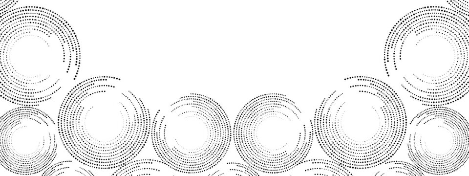 Grayscale abstract background of dots. Texture of random particles. Chaotic ornament, mosaic, circular pattern of small dots.  Design banners, posters, websites,social media frameworks. Vector 