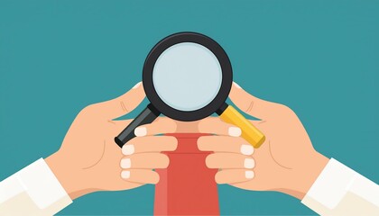 hands holding a magnifying glass flat design