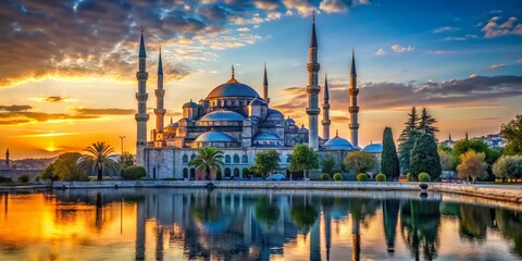 Obraz premium Stunning Sunset over the Blue Mosque, Istanbul - Breathtaking Architectural Photography