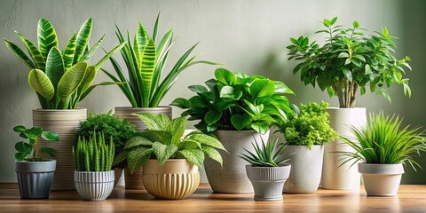 Fototapeta premium Stylish Green Potted Plants: Modern Home Decor Panoramic Photography