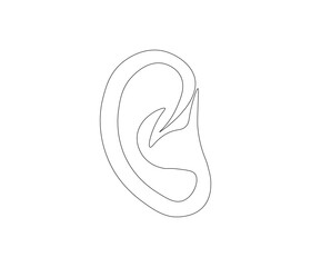 One continuous line drawing of human ear . Single line of human ear vector illustration