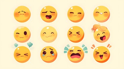 Fototapeta premium A modern set of emoji with varied facial expressions.