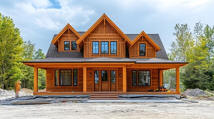 Stunning Wooden Frame House Under Construction, Perfect for Promoting Your Construction Company Online