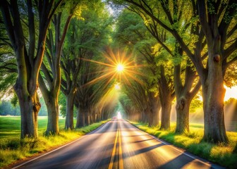 Summer Road Trip: Long Exposure of Tree-Lined Street - Idyllic Summer Landscape Photography