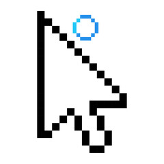 Pixelated mouse cursor with blue loading circle, pointer, loading circle, pixelated mouse cursor, mouse cursor pixel art, Pixelated mouse cursor for retro games