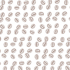 This is a seamless pattern design featuring detailed illustrations of coffee beans.