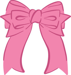 Pink bow. Cute vintage flat design with satin ribbons, perfect for gifts Valentines cards and decorative collections. Girly coquette fashion hair accessory.