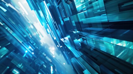 Abstract blue digital technology background; futuristic city; motion design; website header