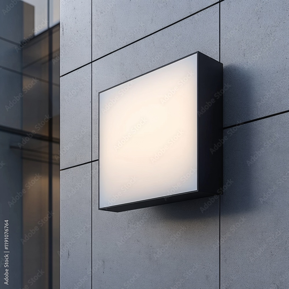Poster illuminated rectangular sign on modern building wall