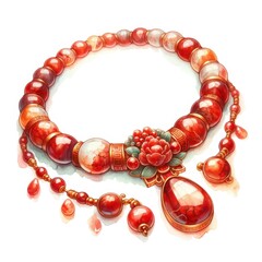 A beautifully crafted red gemstone necklace featuring intricate floral details, showcasing elegance and artisanal craftsmanship.