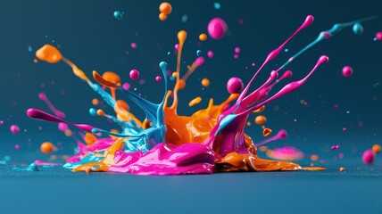 Fototapeta premium Contrast bold tone concept. Colorful paint splashes create an artistic display against a dark background, showcasing vibrant hues and dynamic motion.