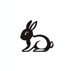 Obraz premium Sitting rabbit silhouette, white background, logo design