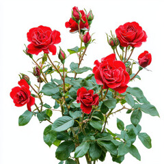Vibrant red roses blooming with lush green leaves, creating stunning floral display. Perfect for adding beauty and elegance to any setting