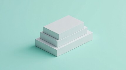 Three white rectangular cuboids forming a pyramid on a turquoise background