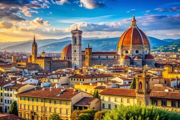 Sunny Day in Florence, Italy: Scenic View of Tuscan Architecture with Copy Space