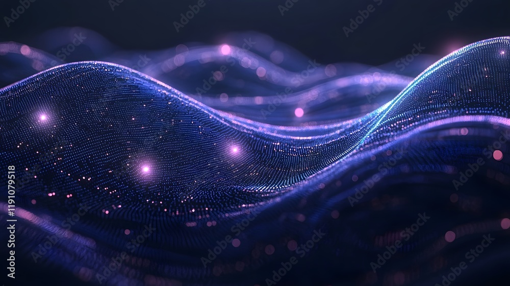 Poster mesmerizing abstract data visualization with glowing orbs and flowing luminous lines representing th