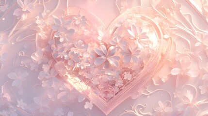 A pastel-colored 3D heart, delicately adorned with flowers and leaves, conveying tenderness and joy