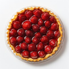 Freshly Baked Strawberry Tart with Glaze Displayed on White Background, Highlighting the Sweet Juicy Berries and Golden Crust in Vibrant Detail