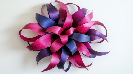 Fototapeta premium Colorful Decorative Bow in Pink and Purple Tones on White Surface