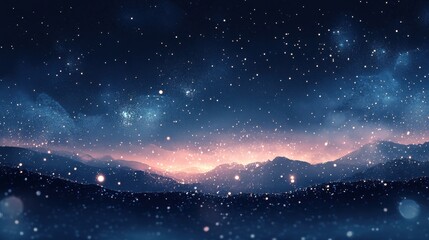 Mystical Winter Night Landscape with Stars and Snowfall Effects