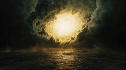 Obraz premium A dramatic seascape featuring dark, ominous storm clouds filling the sky,