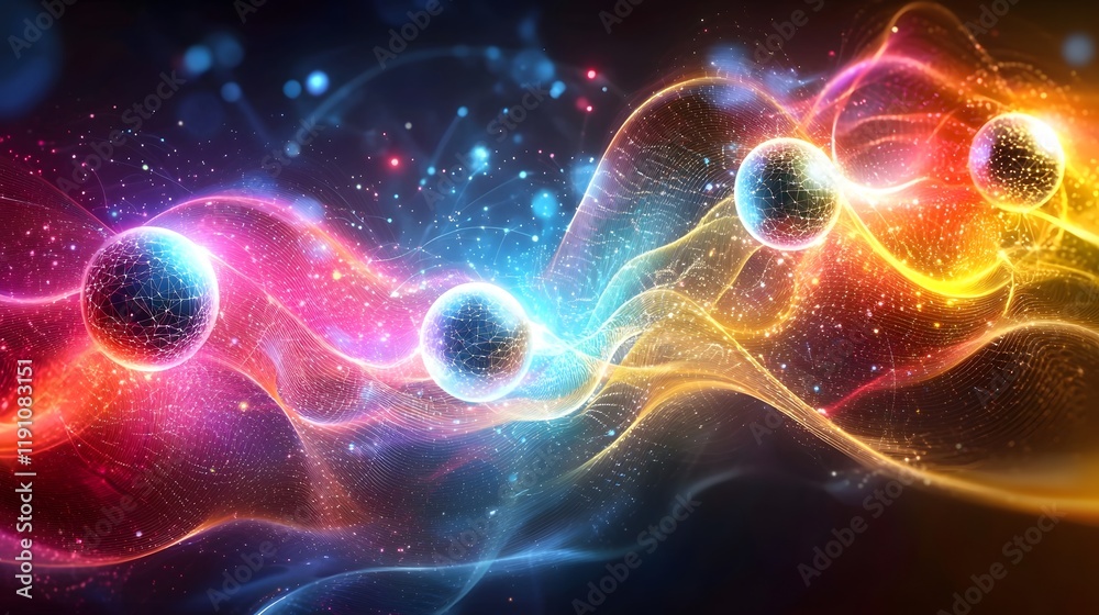 Poster captivating digital representation of abstract data flows and glowing orb formations a mesmerizing v