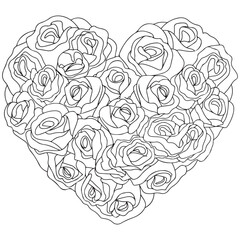 Hand drawn heart for adult anti stress. Coloring page with high details isolated on white background. Made by trace from sketch. Zentangle pattern for relax and meditation.